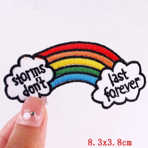 Cartoon Rainbow Applique Patches for Kids clothing Thermoadhesive Patches Iron On LGBT Letter Embroidered Patches On Clothes DIY