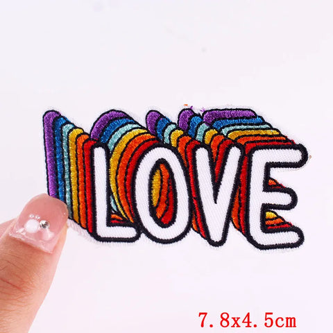 Cartoon Rainbow Applique Patches for Kids clothing Thermoadhesive Patches Iron On LGBT Letter Embroidered Patches On Clothes DIY