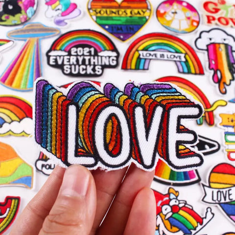 Cartoon Rainbow Applique Patches for Kids clothing Thermoadhesive Patches Iron On LGBT Letter Embroidered Patches On Clothes DIY