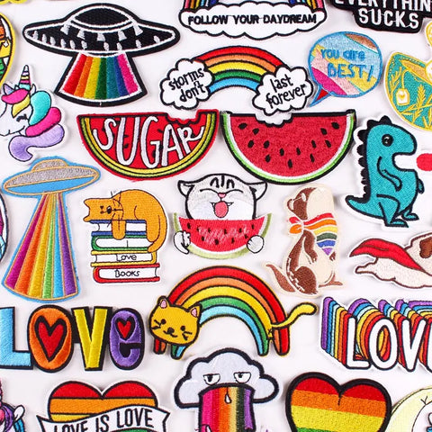 Cartoon Rainbow Applique Patches for Kids clothing Thermoadhesive Patches Iron On LGBT Letter Embroidered Patches On Clothes DIY