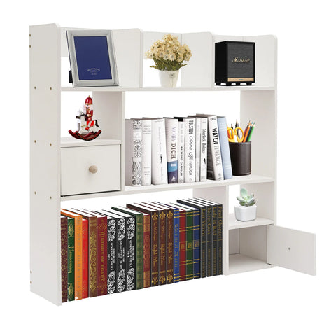Durable Desktop Storage Shelves with 7 Open Compartments and 2 Closed Storage Spaces for Office Supplies, Books, and More