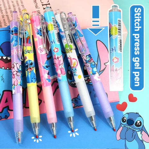 6pcs/bag Kawaii Stitch Press Gel Pens 0.5mm Black ink Signature Pen School Office Supplies Kids Writing Stationery Cute Gift