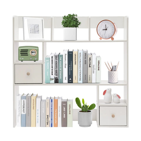 Durable Desktop Storage Shelves with 7 Open Compartments and 2 Closed Storage Spaces for Office Supplies, Books, and More