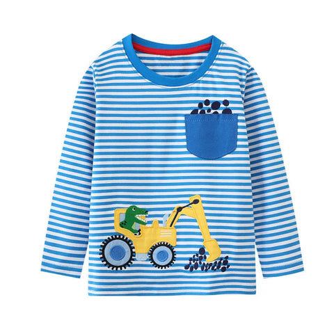 Little maven Boys Long Sleeves T-shirt Dinosaur Excavator Striped Baby Boys 2023 Autumn Casual Clothes Tops for Kids Clothing