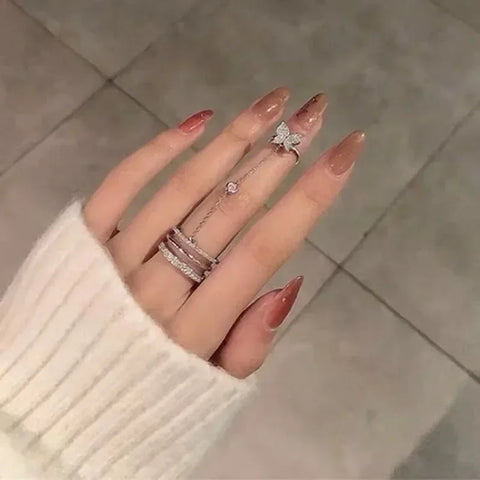 2024 Trendy Double Finger Chain Rings for Women Ring Set Tassel Butterfly Cross Punk Rings Jewelry Ladies Fashion HipHop Jewelry