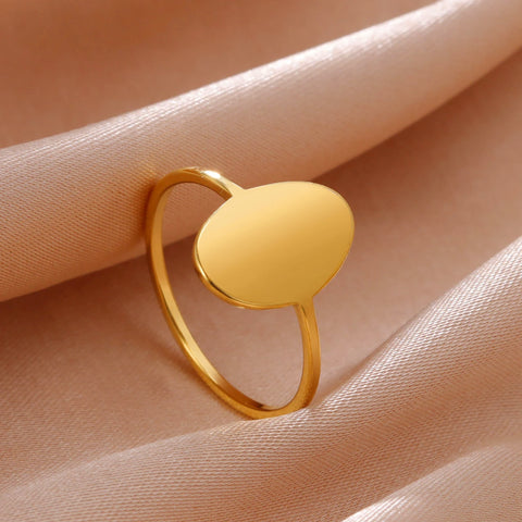 Skyrim New Geometric Oval Ring Stainless Steel Women Finger Rings Fashion Minimalist Jewelry 2025 Wedding Band Gift Wholesale