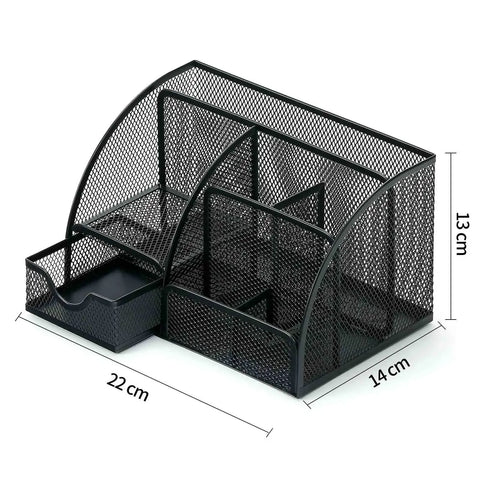 Mesh Desk Organizer Metal Desktop Office Supplies Multi-Functional Pen Holder Stationery with Compartment Drawer for Office Home