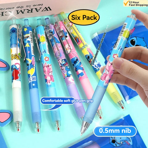 6pcs/bag Kawaii Stitch Press Gel Pens 0.5mm Black ink Signature Pen School Office Supplies Kids Writing Stationery Cute Gift