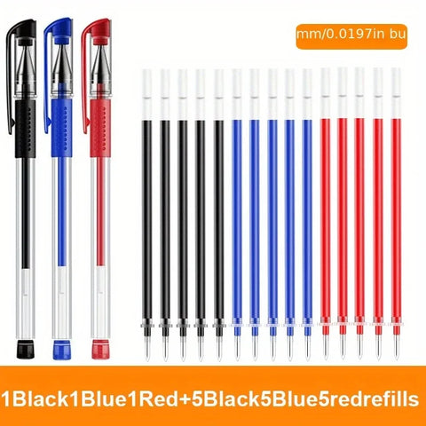 10/18pcs Gel Pen Set  Black, Blue, and Red Ink - 0.5mm Ballpoint - Perfect for  Back To School or School and Office Supplies