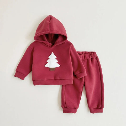Winter Baby Clothes Set Hooded Tracksuit Christmas Tree Boys Kids Clothing Girls Thickening Plush Winter Warm Cotton Coat Suit