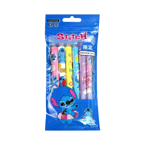 6pcs/bag Kawaii Stitch Press Gel Pens 0.5mm Black ink Signature Pen School Office Supplies Kids Writing Stationery Cute Gift